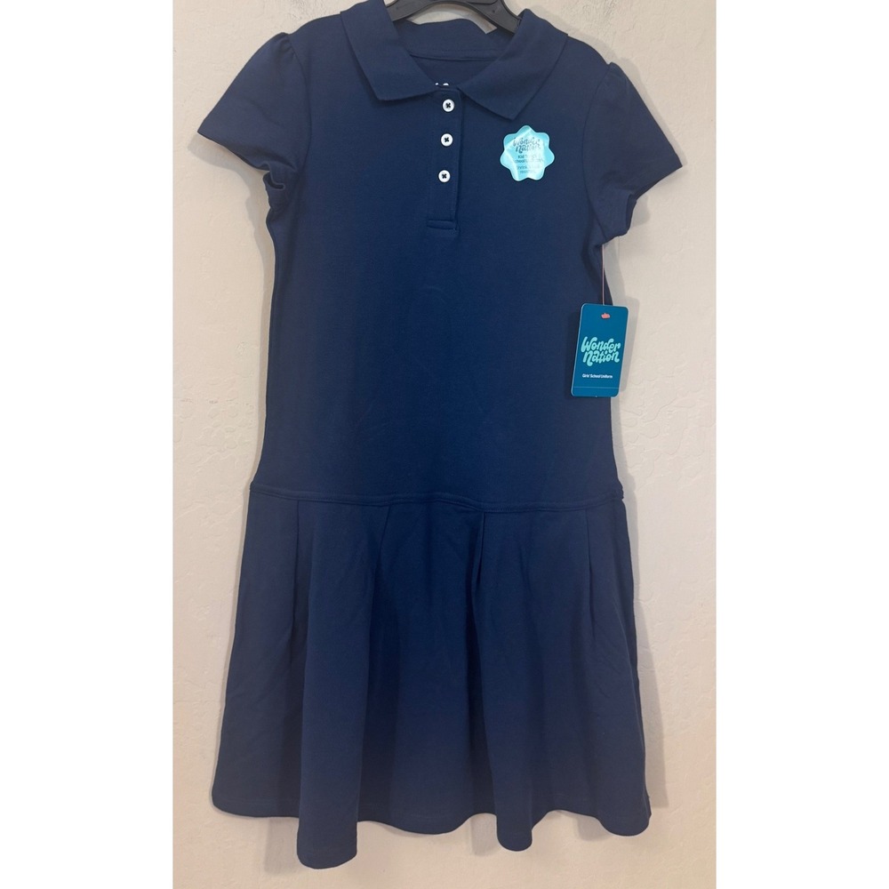Wonder Nation Polo Dress Girls Size 8 Blue Navy Pleated School Uniform NEW